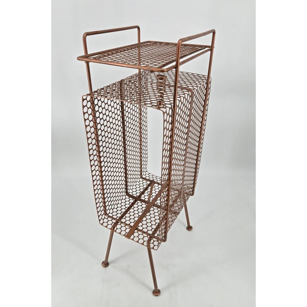 Mid Century Modern 50s Copper Tone Telephone Stand End Side Table Magazine Rack